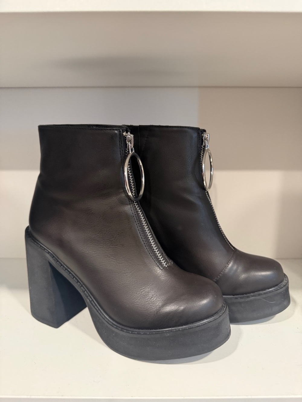 Dolls Kill Black Platform Zip Ring-Pull Ankle Boots
